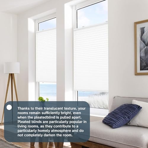 穴あけ不要プリーツブラインド 35 x 180 cm 防寒対策 遮熱 調光 ブライバシー保護 防音 保温 横型 ブラインド 簡単なインストール 和室、キッチンや浴室に, ホワイト [2]