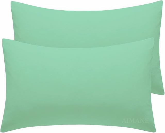 Pair of Housewife Pillowcases Plain Dyed Easy Care Percale Polycotton Bedroom Pillow Covers Soft Quality Blended Cotton (Mint Green)