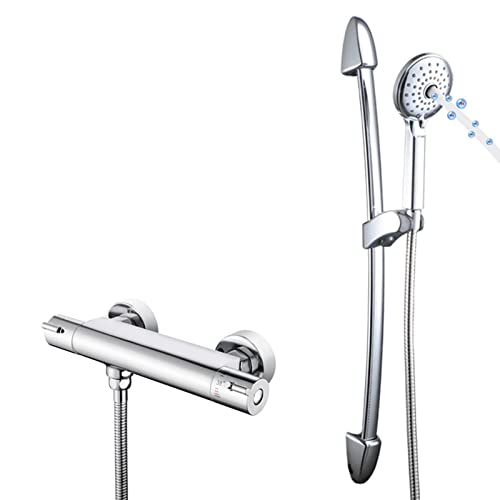 Ensemble de douche thermostatique mural avec flexible et douchette 2 modes réglable - 2