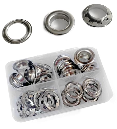 RERI Ösen-Set Silber Φ14mm Ösen-Set mit Ösen-Einstellwerkzeug für Schnürsenkel, Kleidung, Rucksack, Schuhleder