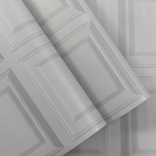 Snewvie 3D Wood Effect Wallpaper Wooden Panel Frame Realistic Textured Retro Embossed Grey Tartan Wallpaper for Living Room Feature Wall Bedroom,Grey - Image 6