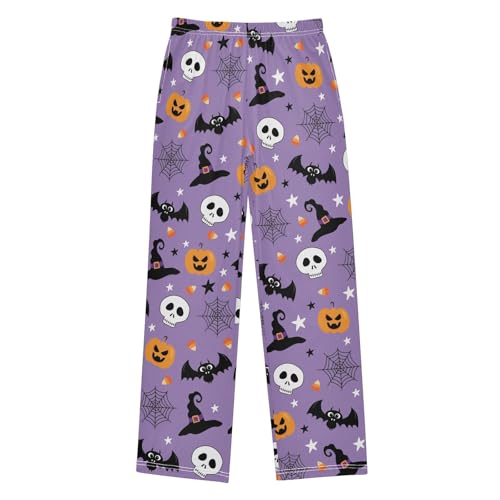 ZZXXB Halloween Witch Hat Skull Boys Long Pants Soft Trousers Elastic Waist Kids Lounge Bottoms with Pockets S-XL