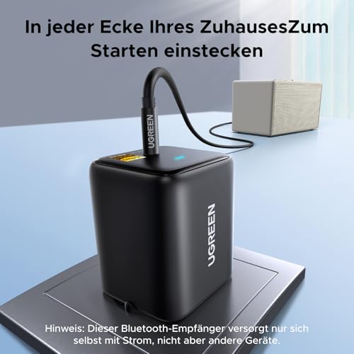 UGREEN Hi-Res Bluetooth 6.0 Adapter mit LDAC, Plug und Play Bluetooth Empfänger, 3,5 mm AUX Adapter für Stereoanlage, Verstärker und Lautsprecher, 10 m Reichweite mit geringer Latenz