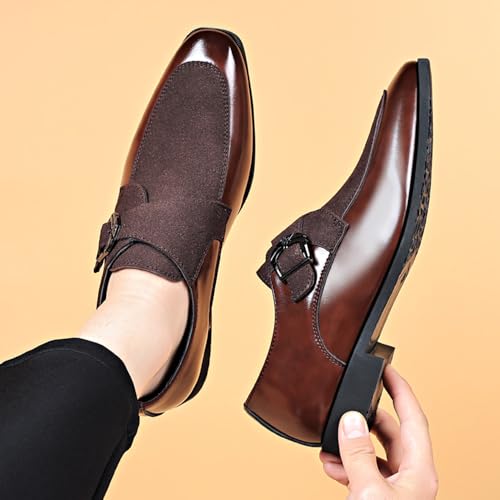 Image of Men's Suede Patent Leather Dress Shoes Business Formal Derby Fashion Oxford Tuxedo Shoes