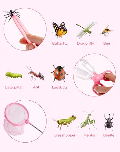ROBUD Pink Dual Bug Catcher for Kids, Bug Catching Kit with Bag Kit, Pink Outdoor Exploration Set for Camping, Montessroi Toy for Kids Coming Closer to Nature, WRP60 - Image 3