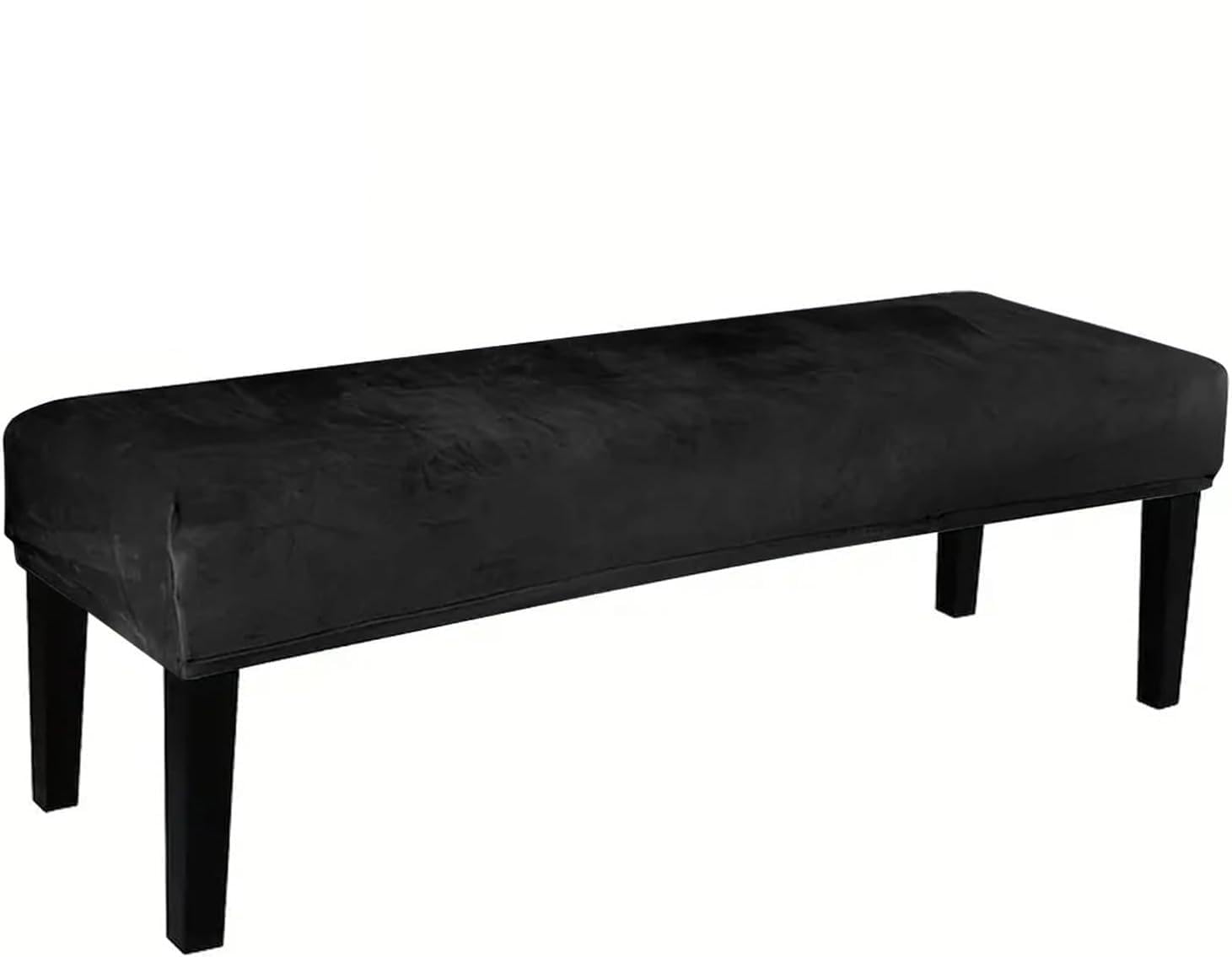 Fzkun Black Dining Bench Cover With Elastic Bottom - Stretch Velvet Bench Cushion Slipcover Washable Removable Rectangle Stool Cover Bench Seat Protector For Dining Room Kitchen Living Room (Black)