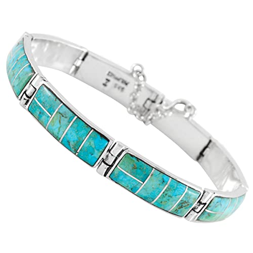 Turquoise Bracelet Sterling Silver 925 Genuine Gemstones Link Bracelet (7",