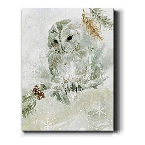 Renditions Gallery Winter Lodge Owl Wall Art, Premium Gallery Wrapped Canvas Decor, Ready to Hang, 32 in H x 24 in W, Made in America Print Cover