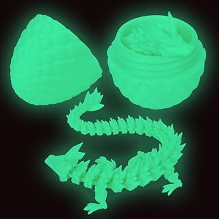 3D Printed Articulated Dragon & Egg, Realistic Design, Glossy PLA, Fantasy, 2 Count, 11.6 inches, Luminous