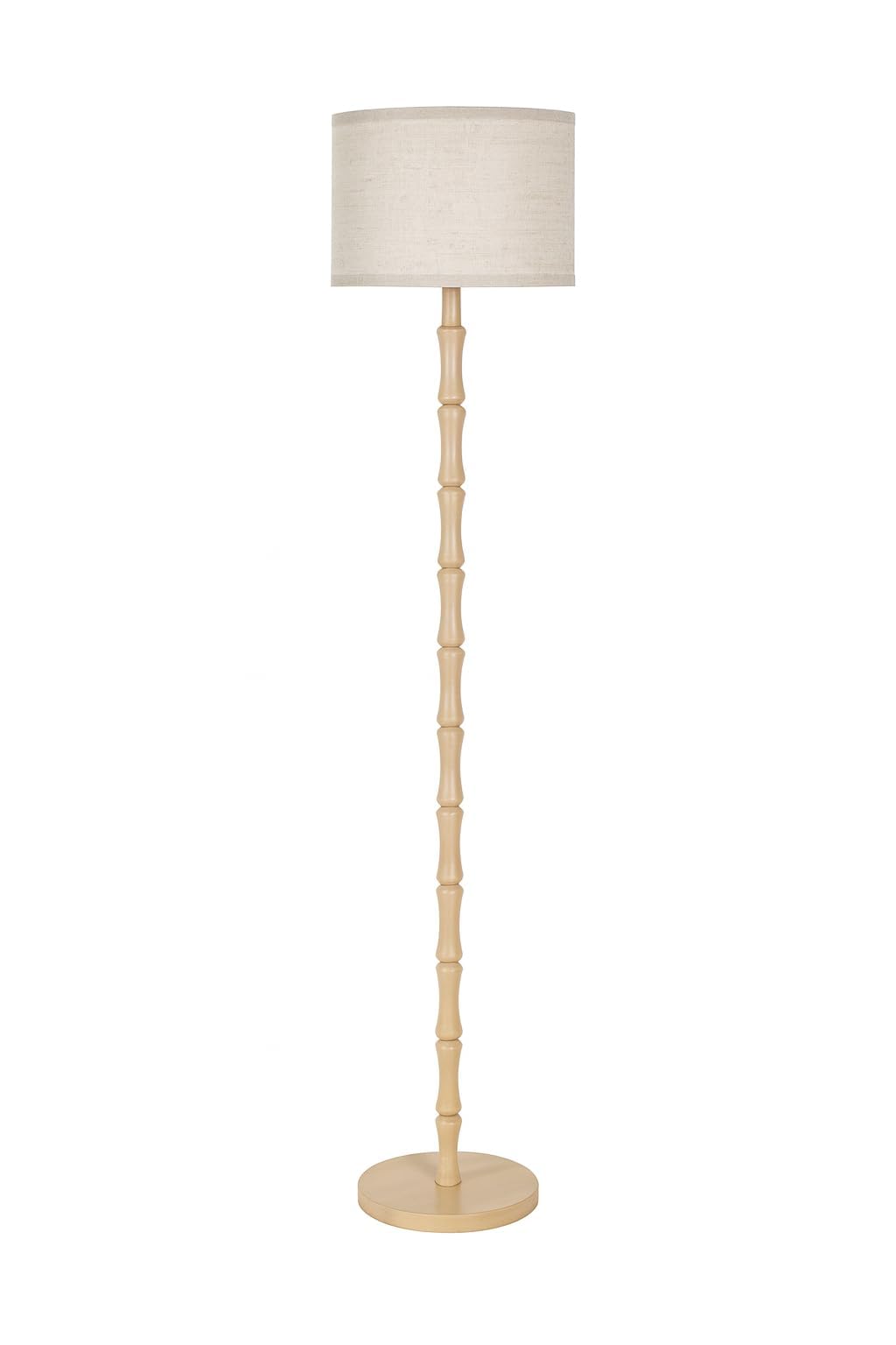 LuminexDesigns Holz Stehlampe Vintage für Wohnzimmer, Boho Rustikal Skandinavisch Stehleuchte aus Natur Eiche mit Beige Leinen-Lampenschirm, E27-Fassung, 167cm Hoch, Schlafzimmer Lounge Eckbeleuchtung