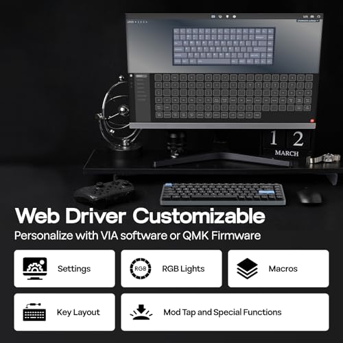 Image of EPOMAKER Luma84 Low Profile Aluminum Mechanical Keyboard, QMK /VIA Programmable, Tri-Mode Wireless, Win /MAC /Linux Compatible, RGB Backlight (Black&Blue, Gateron Low-Profile Red Switch)