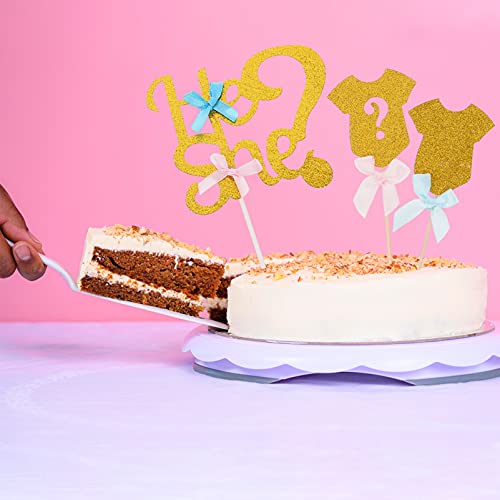 Toddmomy 50 Pcs Ele Ou Cupcake Toppers Glitter Jumpsuit Cupcake Picks Gênero Revelar Cartões de Inse