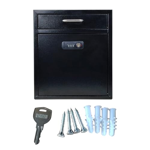 Black Wall Mount Mailbox with Key Stainless Steel Anti-Theft Locking Letter Drop Box for House Apartments