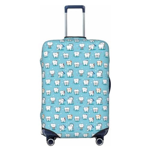 Cartoon Teeth Print Luggage Cover For Suitcase,Washable Elastic Travel Suitcase Protector With Zipper Closure And Bottom Buckle – Fits 18-32