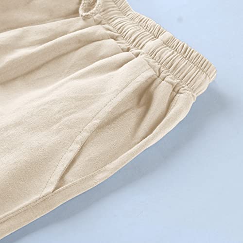 Wabeor Cotton Linen Shorts For Men Casual Summer Loose Fit Beach Shorts Elastic Waist Drawstring Shorts Comfy Lounge Shorts A-Khaki #TOP3