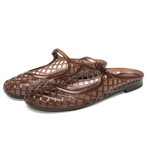 ClassicSter Jelly Mary Janes for Women Mesh Flats Clear Jellies Slide Closed Toe Slip On Mules Beach Buckle Strap Low Heel Sandals