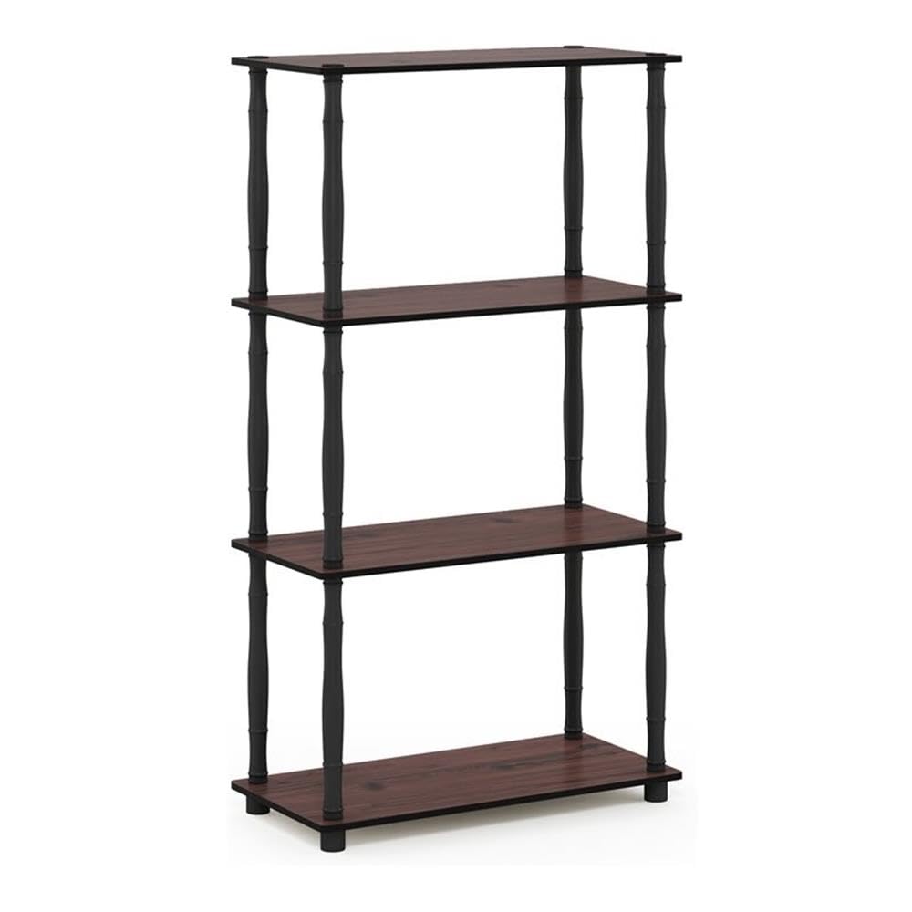 Furinno TURN-N-TUBE Storage Shelves, 4-Tier Book Shelf, Corner Shelf, Toolless Open Shelves, Classic Tubes, for Organization and Storage, Living Room, Home Office, Dark Cherry