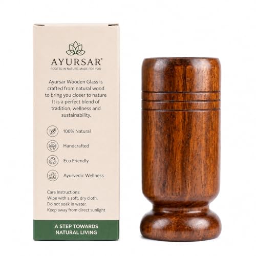 AYURSAR Vijaysar Lab Certified Wooden Glass for Sugar Control Support | Free Welness Kit | Original Vijayasar Heartwood Ayurvedic Tumbler for Overnight Water | 100ML