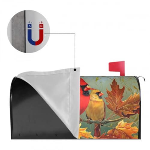 Image of Fall Birds Mailbox Cover Magnetic, Autumn Maple Leaves Chestnut Tree Mailbox Wrap, Standard Size 21x18 Inch Waterproof Letter Post Cover for Garden Yard Outdoor Seasonal Decor