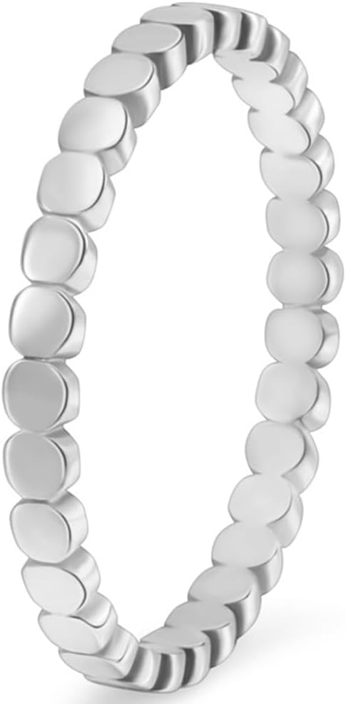 Jude Jewelers 2mm Width Stainless Steel Waved Beaded Stackable Wedding Band Ring