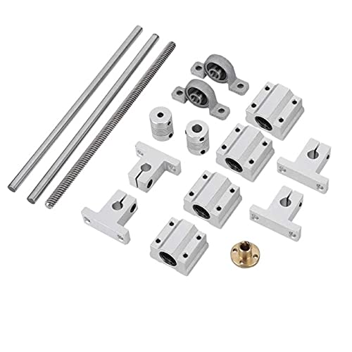 Lysee 3D Printer Parts & Accessories - T8 Lead Screw Kit with Shaft Coupling 400mm Horizontal Optical Axis 8mm Lead Screw Dual Rail Slide 3D Print Accessories - (Color: Silver Gray)