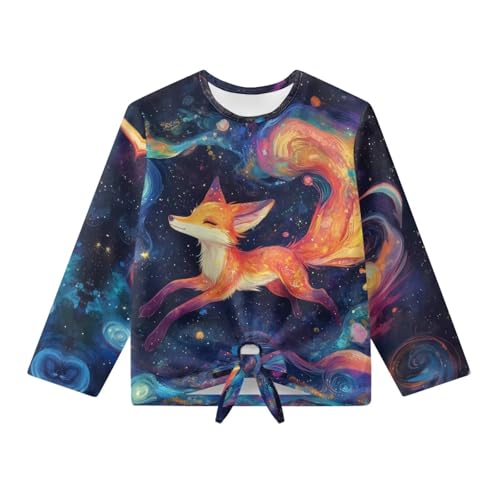 Xpyiqun Long Sleeve Shirt Trendy Tie Knot Front Graphic Tees Tunic Tops for Girls 5-12 Kids Athletic T-Shirts4