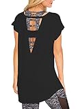 SOLO POP Women's Loose Tops Large V Back Cut Out Blouses Open Strap Workout Casual Shirt(Black,L)