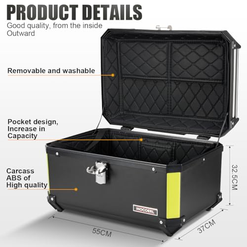MOCOERL Motorradkoffer Topcase schwarz große Kapazität 60L -Wasserdicht ABS Plastik Top Case Gepäckträger Koffer Motorrad Box-Universelle Befestigungshalterung