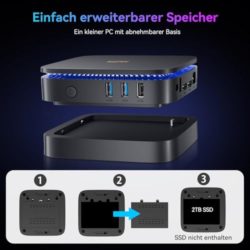 Blackview MP60 von oben betrachtet mit Lüftungsschlitzen und kompaktem 129x129mm Design