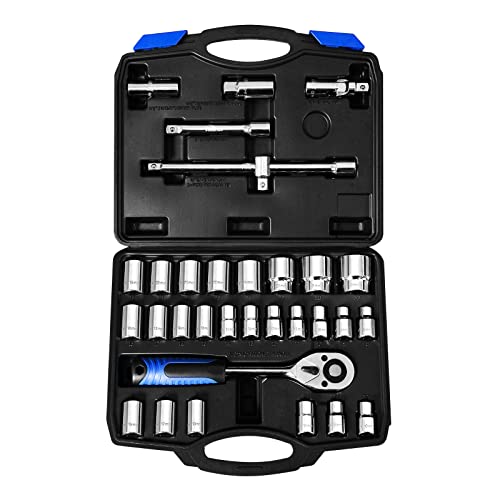 Blackrobot 32-Piece 1/2” Drive Metric Socket Set, 6-Point(8Mm-32Mm) 12-Point(10Mm-19Mm), Socket Ratchet Wrench Mechanic Tool Set, Cr-V Steel #TOP1