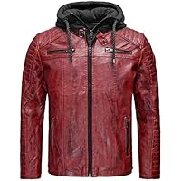Redbridge Chaqueta de cuero sintético para hombre con capucha Rojo L