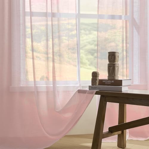 Image of Joydeco Sheer Curtains 108 Inches Long, Beige Curtains for Living Room 2 Panels Set, Window Curtains Privacy Assured with Light Filtering(W52 x L108 Inch,Tapioca)