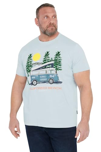 BadRhino Big & Tall 'California Beach' Campervan T-Shirt - Men's - Plus Size Curve Light Blue