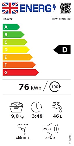 Hoover H-Wash 300 H3W492DE Free Standing Washing Machine, Rapid Wash Cycles, 9 kg Load, 1400 rpm, White - Image 8