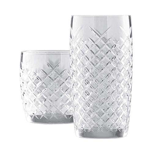 Anchor Hocking 16 Piece Cross Hatch Drinking Glass Set, Set Of 6 Tumblers/Highball Glasses & 6 Rocks Glasses, Lead-Free Everyday Glasses #TOP4