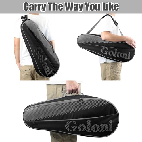 Goloni Tennis Bag 3-4 Racquets with Front Extral Pocket for Other Essentials,Tennis Rackets Bag with Removable Shoulder Strap,Grey