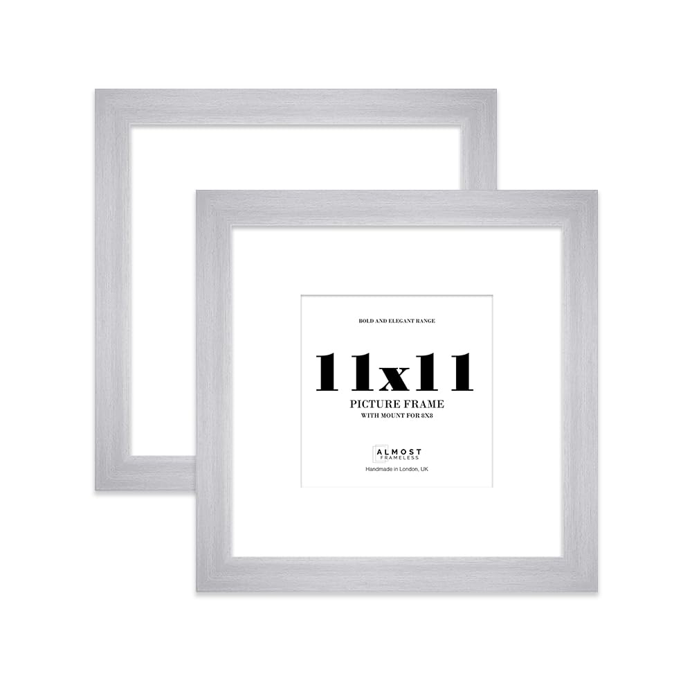 11x11" Silver Square Frame With Mount for 8x8" Pictures 28mm Edge Frame Display with Wall Hooks and Kickstand, 2 Pack