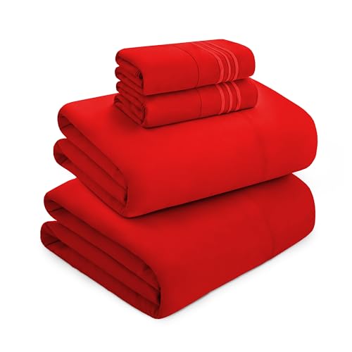 Mocassi Luxury Split King 5-Piece Sheet Set - 1800 Premium Hotel Quality - Easy-Fit, Wrinkle, Fade Resistant Bed Sheets and Pillowcases - All Around Elastic Fitted Sheet, Deep Pocket, Red