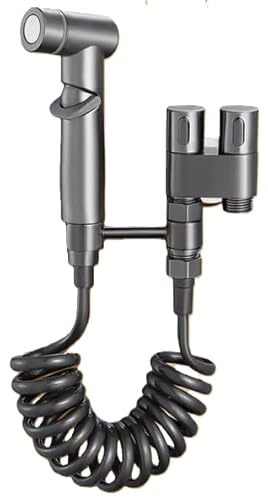 Hygienic Shower Toilet Bidet Sprayer Shower Head Double Outlet Angle Valve Wall-Mounted Double Outlet Bidet Toilet Accessories (Gun Gray- Suit)