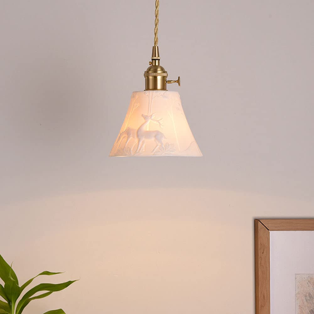 Lámpara colgante pequeña con sombra de alce en relieve y cable ajustable para luz focalizada 2