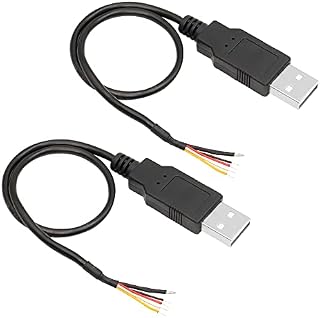 RIIEYOCA 2Pcs USB 2.0 Male Plug 5Pin Bare Wire,USB Power Data Cable DIY Pigtail Cable for USB Equipment Installed or DIY Replace Repair