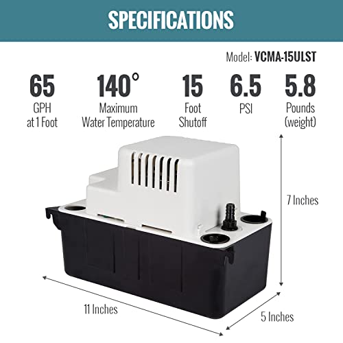Little Giant Vcma-15Ulst 115 Volt, 65 Gph, 1/50 Hp Automatic Condensate Removal Pump With Safety Switch And Tubing, Black/White, 554415 #TOP5