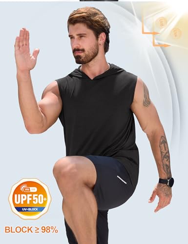 Cotrasen Men's UPF 50+ Hooded Tank Top Sleeveless Hoodies Lightweight Casual Gym Workout Shirts Cooling Muscle Tee Shirt2