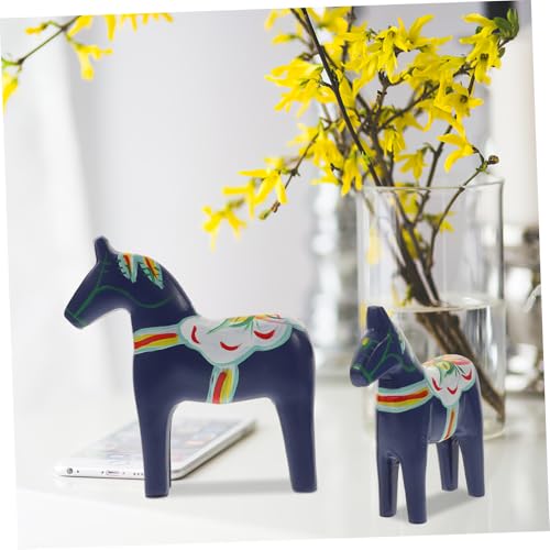 Cheval en bois bleu statue de décoration intérieure chic Hemobllo - 4