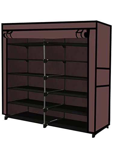Image of Multi Utility 12 Layer Shelf Collapsible Metal Pipes with Non-Woven 100GSM Fabric Cover for Shoe /Cloth /Toy /Books Rack (Brown, Metal)