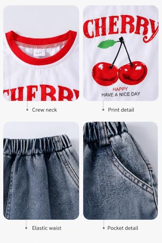 Image of Azmxynol Tween Girl Clothes Short Sleeve Top + Butterfly Design Jeans 2 Pieces Spring Summer Outfit Set, Size 6-14 Years