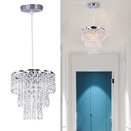 Lustre en cristal Abat-jour Moderne Pendentif Luminaire 3 Niveaux Cristal Goutte De Pluie Plafonnier Décoration pour Salon Chambre Couloir,E26,Cromo