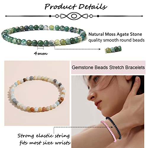 Samoco 12Pcs 4Mm 6Mm 8Mm Gemstones Bracelets For Women Men Semi Precious Healing Crystal Stone Stretch Round Beaded Bracelet Handmade Energy Bracelets Adjustable(4Mm) #TOP1