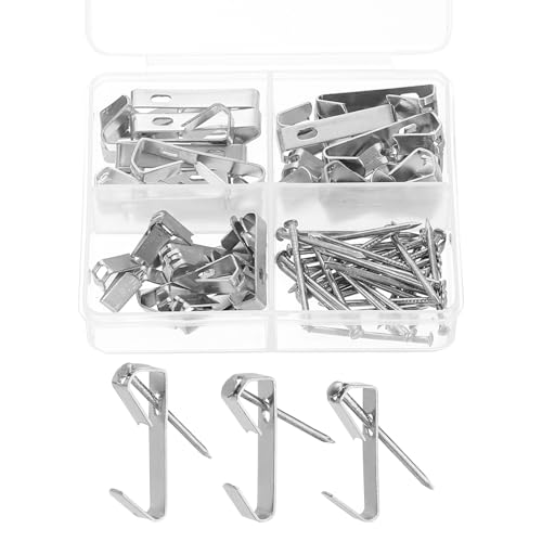 Image of uxcell 60 Pcs Picture Hangers, 30 /20 /10lb Picture Hanging Kit Picture Hanging Hooks Picture Hooks for Wooden Wall or Drywall Frame Painting Art Photo(30 Hangers + 30 Nails), Silver