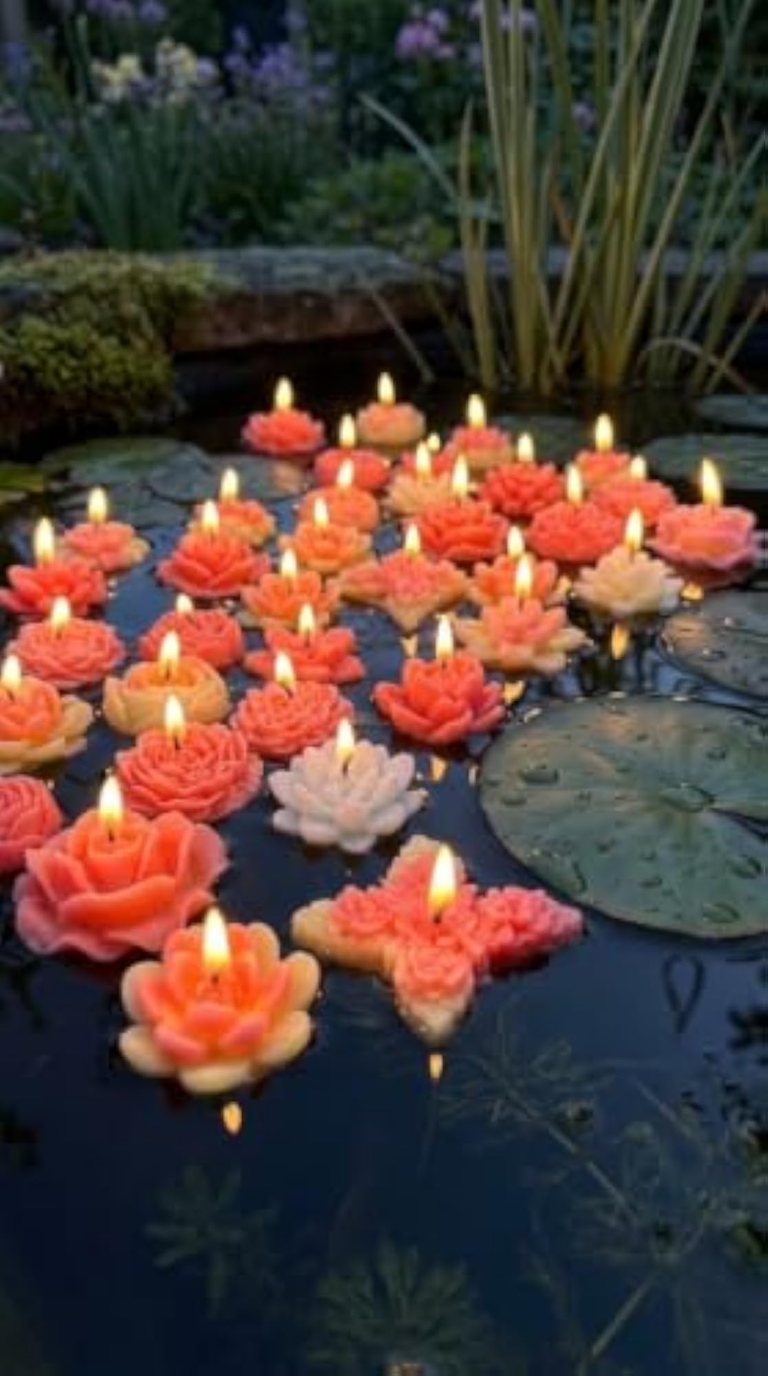 Assorted Floral Floating Wax Candles, Decorative Flower Candles